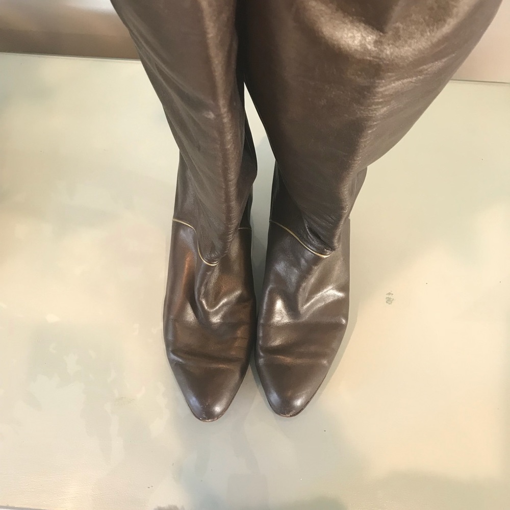 Bronze / Brown / Gold VTG leather riding boots. 6